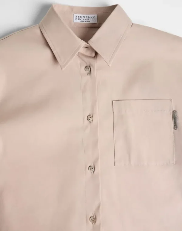 Stretch cotton poplin shirt with monili