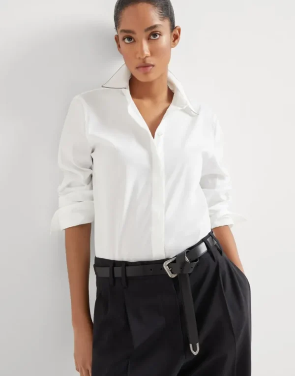 Stretch cotton poplin shirt with shiny collar