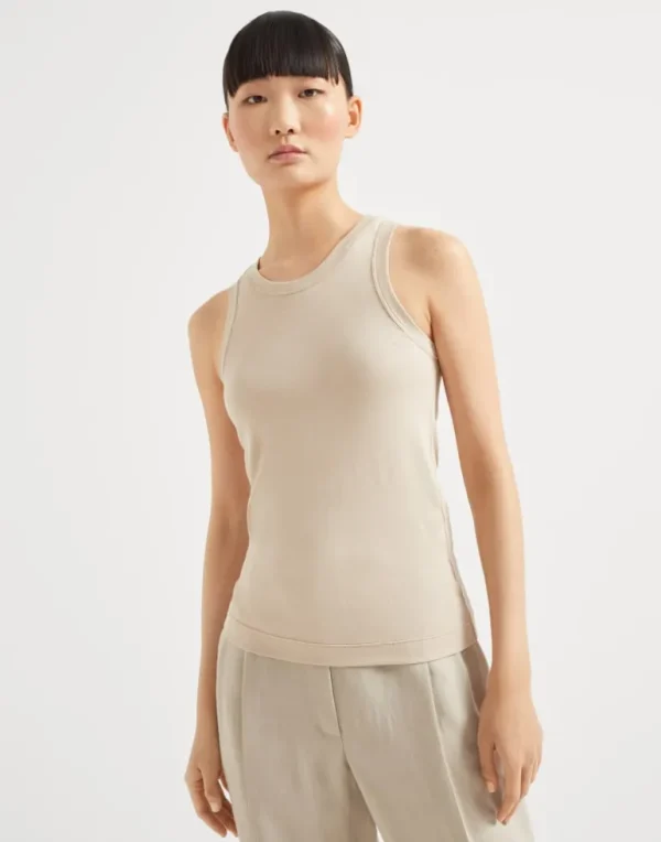 Stretch cotton ribbed jersey top with monili