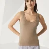 Stretch cotton ribbed jersey top with monili