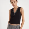 Stretch cotton ribbed jersey cropped top with precious neckline