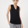 Stretch cotton ribbed jersey top with precious insert