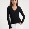 Stretch cotton ribbed jersey T-shirt with precious insert