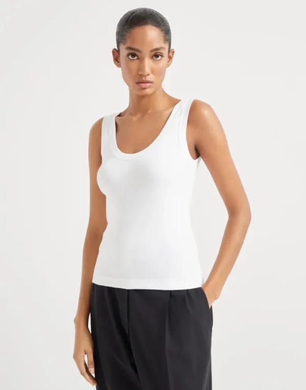 Stretch cotton ribbed jersey top with monili