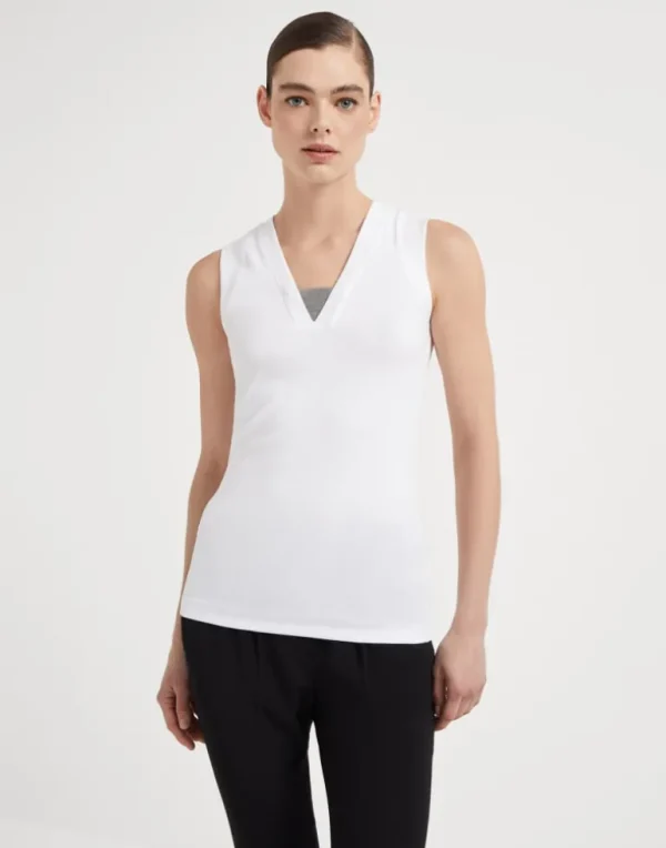 Stretch cotton ribbed jersey top with precious insert