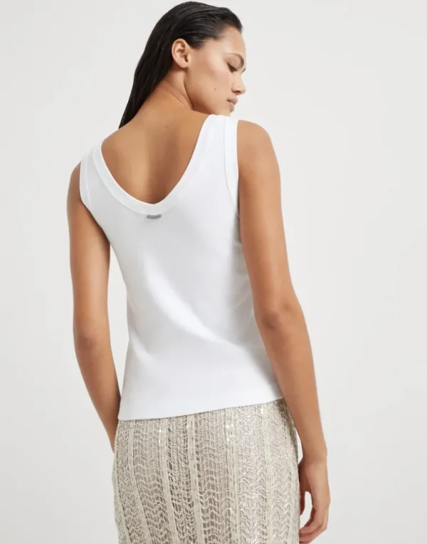 Stretch cotton ribbed jersey top with shiny tab