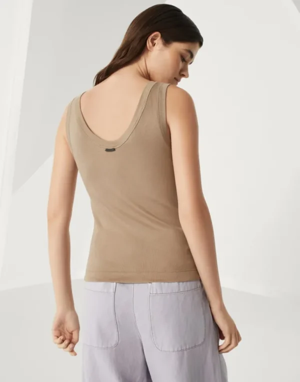 Stretch cotton ribbed jersey top with monili