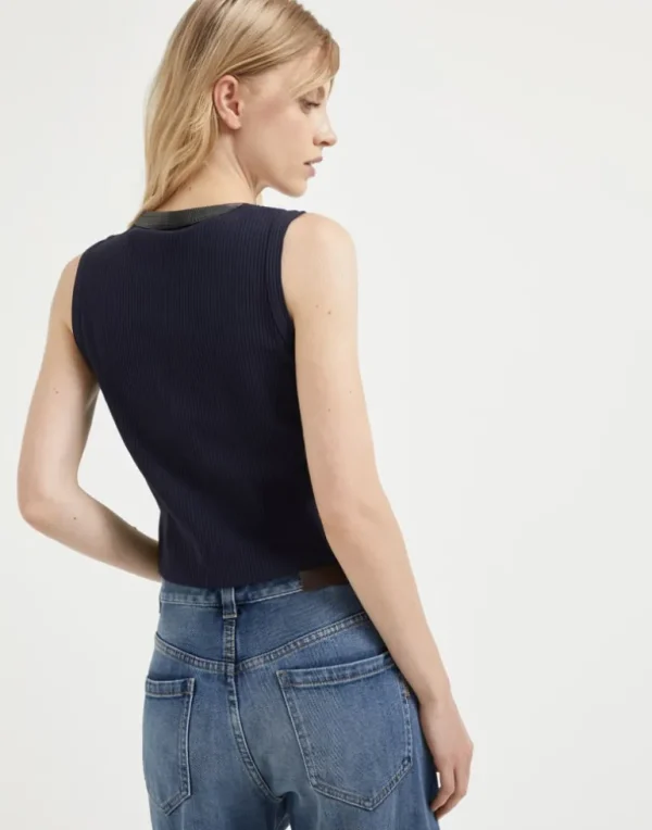 Stretch cotton ribbed jersey cropped top with precious neckline