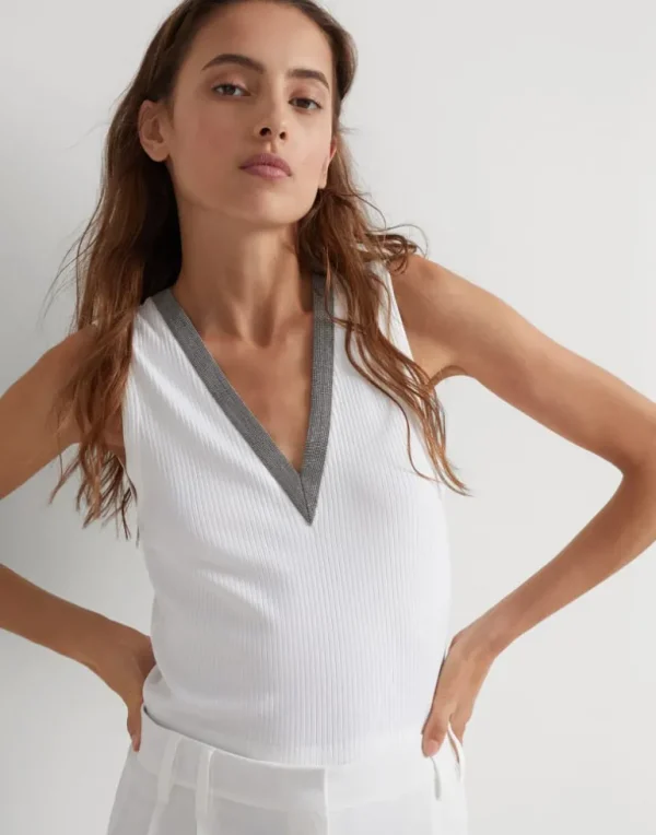 Stretch cotton ribbed jersey cropped top with precious neckline