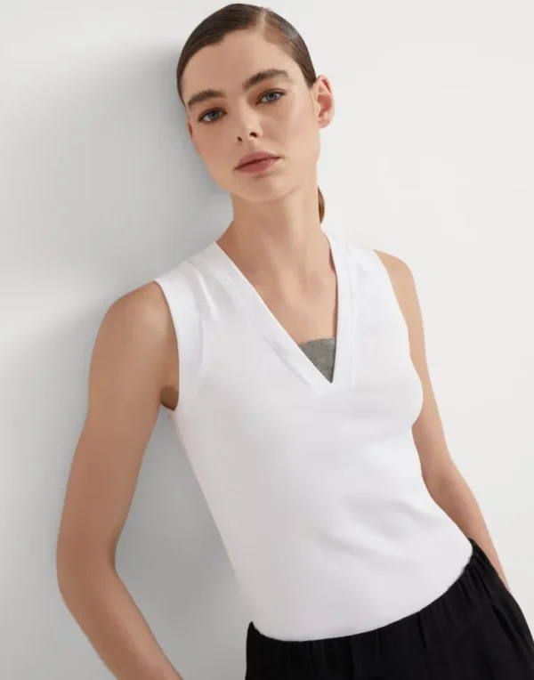 Stretch cotton ribbed jersey top with precious insert