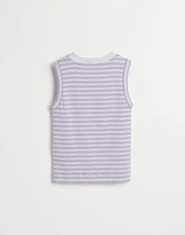 Stretch cotton striped ribbed jersey top with monili