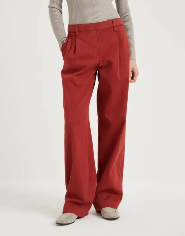 Stretch dyed denim loose straight trousers with monili