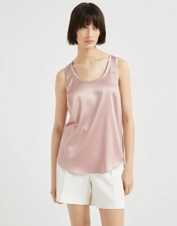 Stretch silk satin reversible top