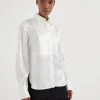 Stretch silk satin shirt with monili