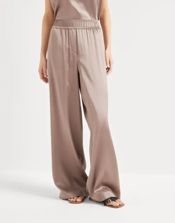 Stretch silk satin track trousers