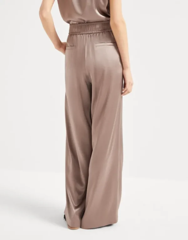 Stretch silk satin track trousers