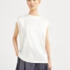 Stretch silk satin T-shirt with monili