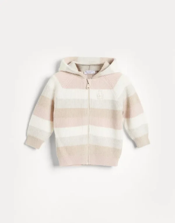 Striped cashmere Baby Bernie hooded cardigan with zipper