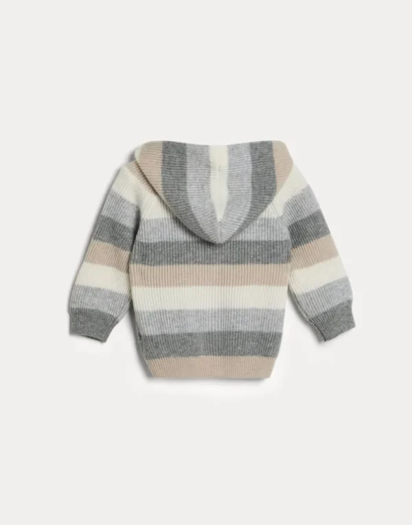 Striped cashmere Baby Bernie hooded cardigan with zipper