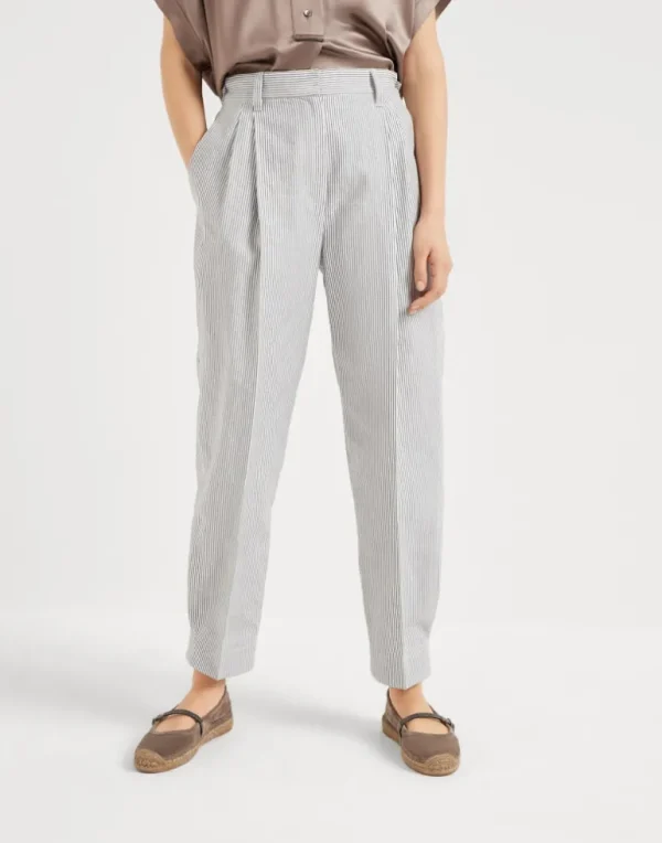 Striped cotton and linen twill sartorial baggy trousers