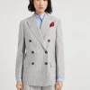 Striped cotton and linen twill blazer with monili