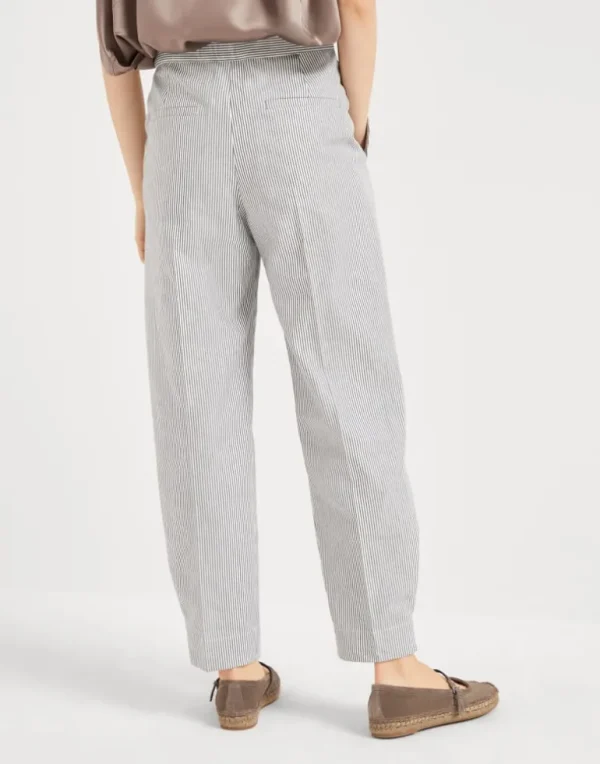 Striped cotton and linen twill sartorial baggy trousers