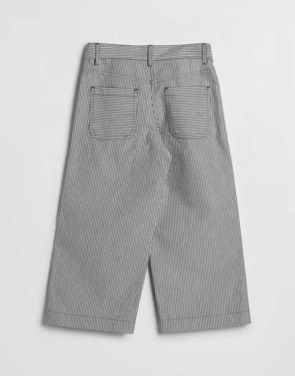 Striped cotton and linen twill five-pocket trousers with monili