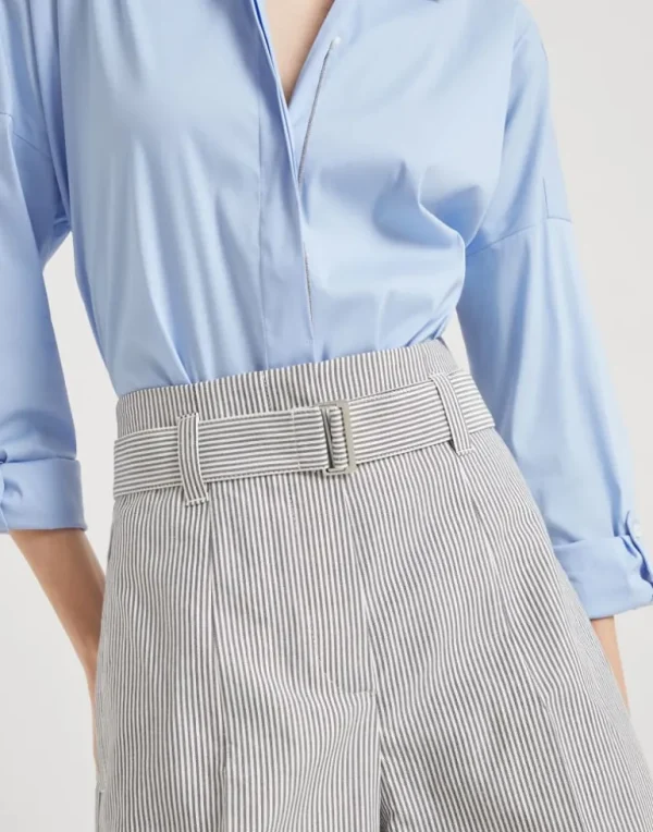 Striped cotton and linen twill formal Bermuda shorts with monili