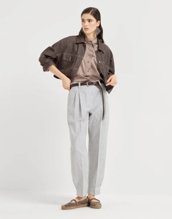 Striped cotton and linen twill sartorial baggy trousers