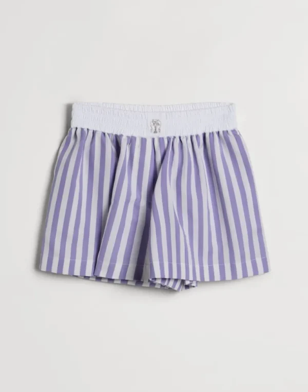 Striped cotton and silk poplin track shorts with logo