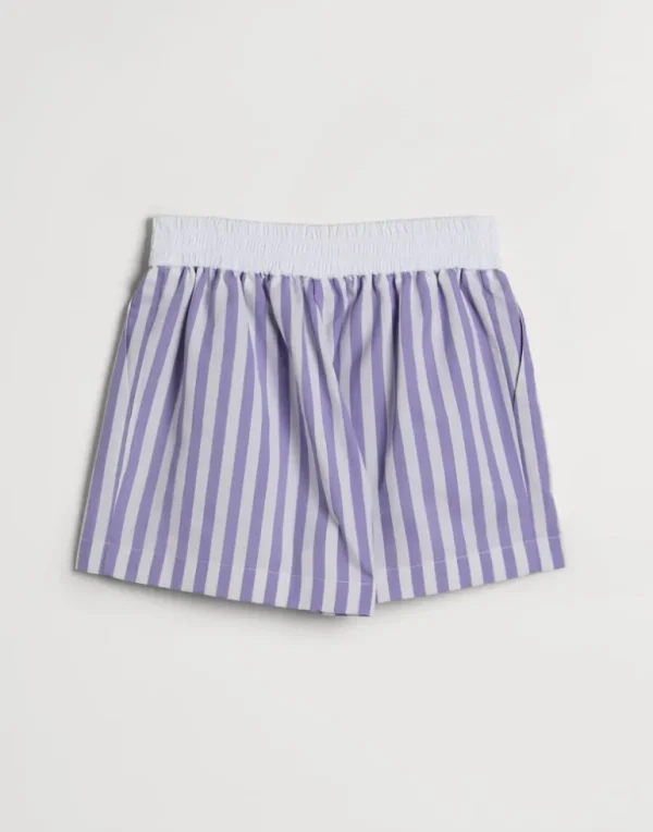 Striped cotton and silk poplin track shorts with logo