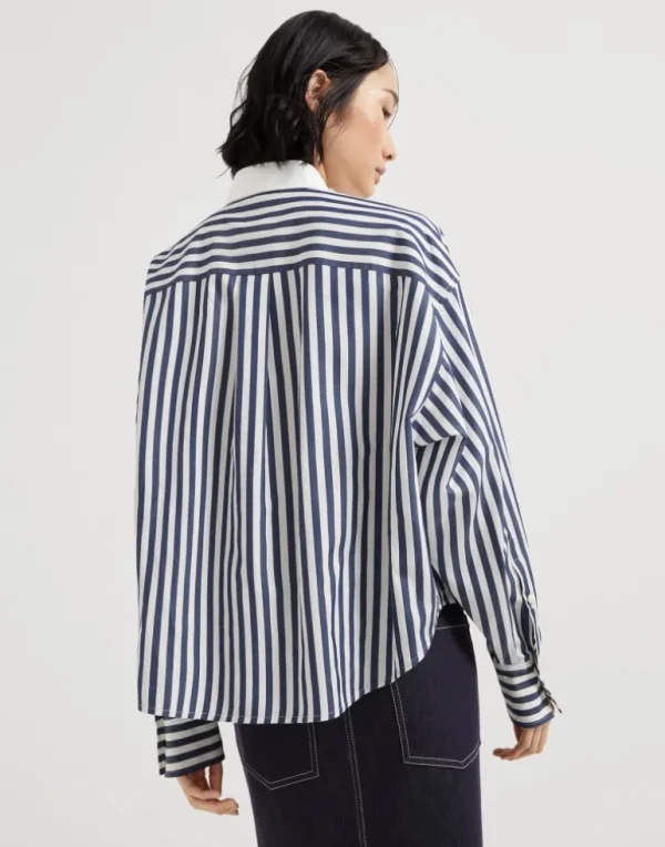 Striped cotton and silk poplin shirt with logo