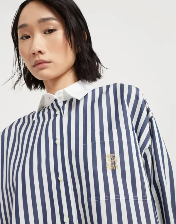 Striped cotton and silk poplin shirt with logo