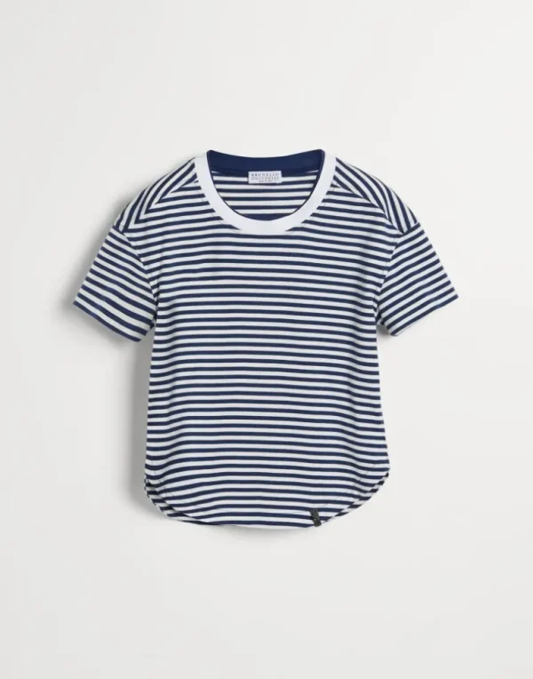 Striped cotton jersey T-shirt with monili