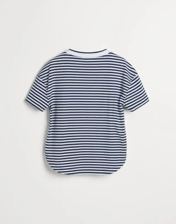 Striped cotton jersey T-shirt with monili