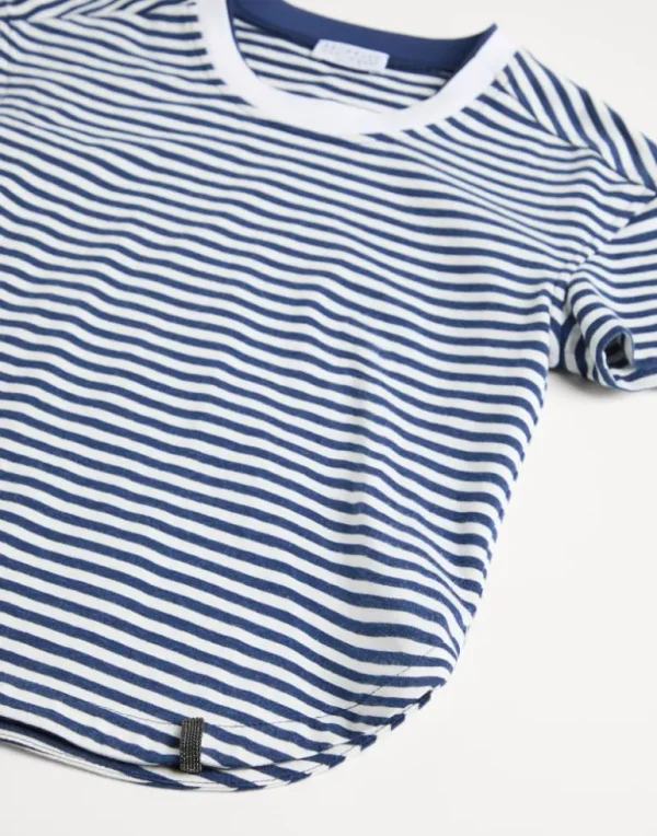 Striped cotton jersey T-shirt with monili