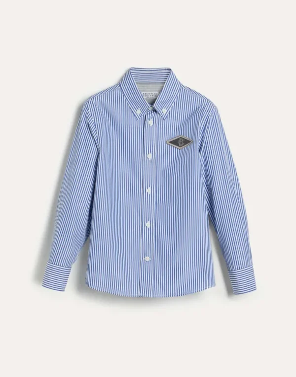 Striped cotton shirt with button-down collar and patch