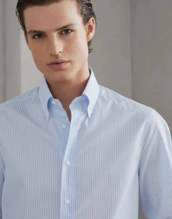 Striped cotton slim fit shirt with button-down collar