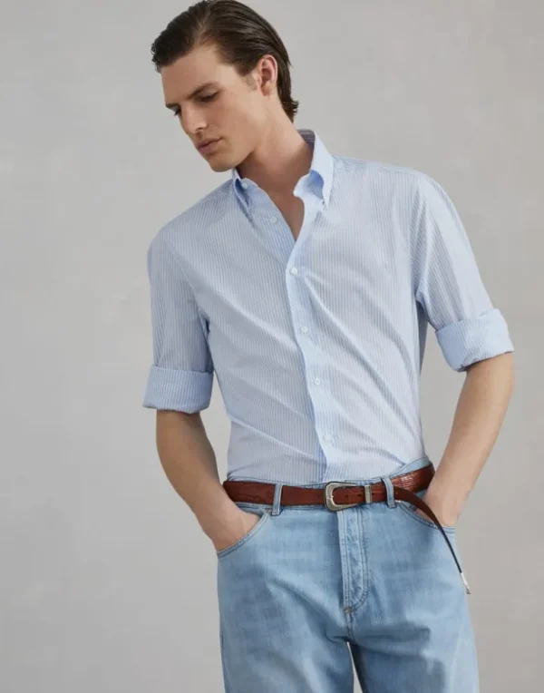 Striped cotton slim fit shirt with button-down collar