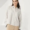 Striped cotton twill shirt with shiny cuffs