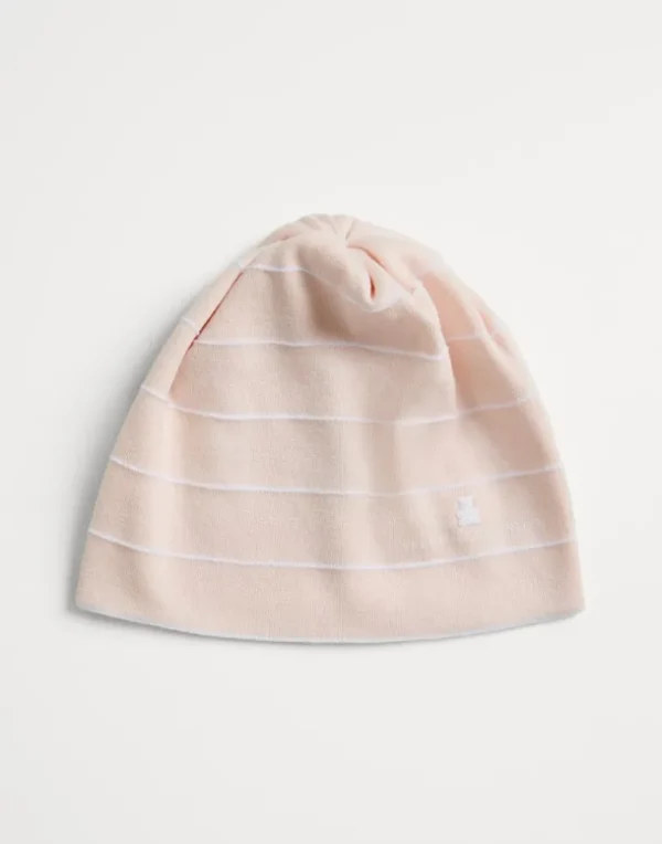 Striped honeycomb stitch knit Baby Bernie beanie in cotton with embroidery