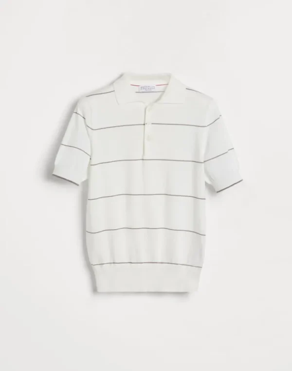 Striped lightweight knit polo shirt in cotton