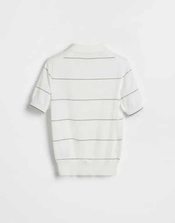 Striped lightweight knit polo shirt in cotton