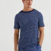 Striped linen stretch jersey boat neck T-shirt