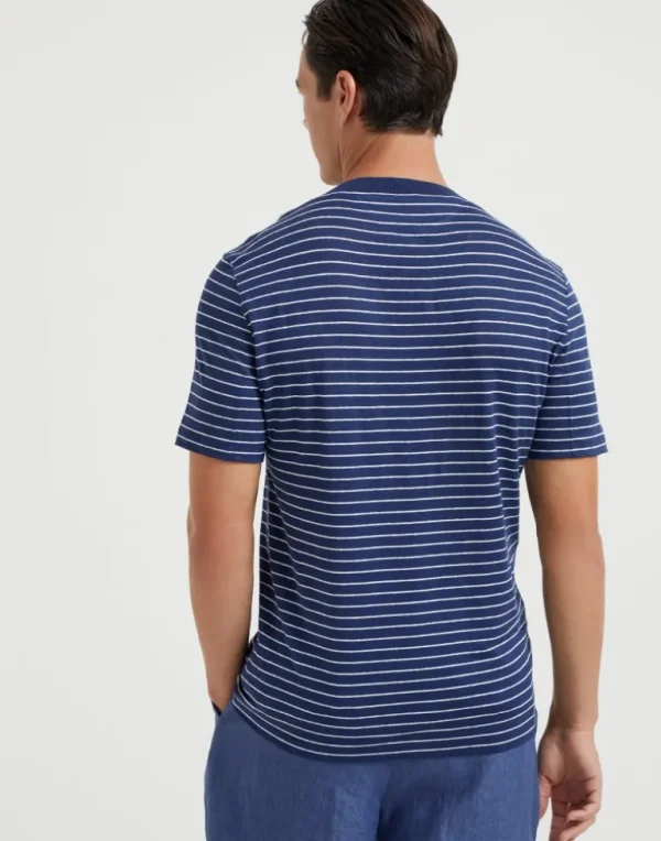 Striped linen stretch jersey boat neck T-shirt