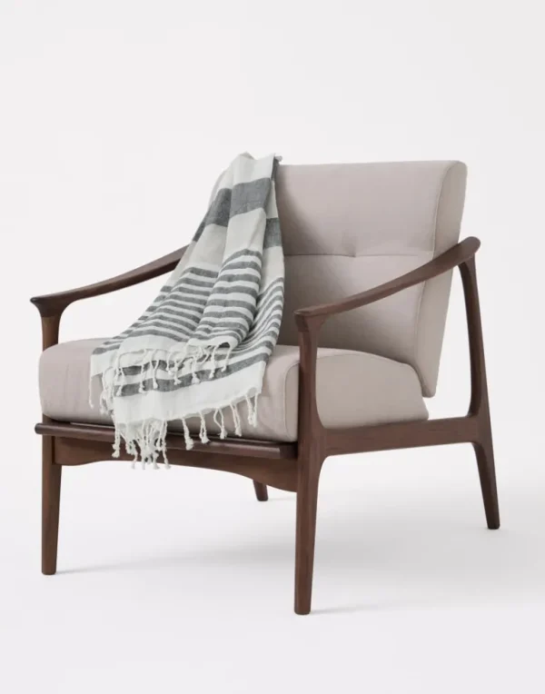 Striped linen throw with fringe