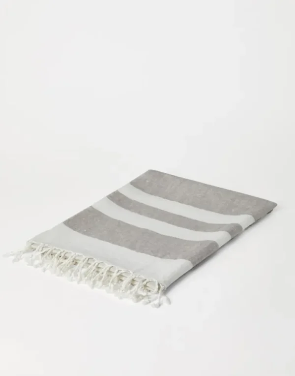 Striped linen throw with fringe