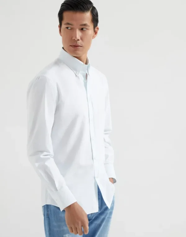 Striped poplin slim fit shirt with button-down collar