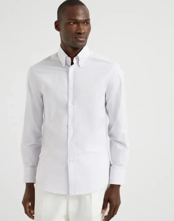 Striped poplin slim fit shirt with button-down collar