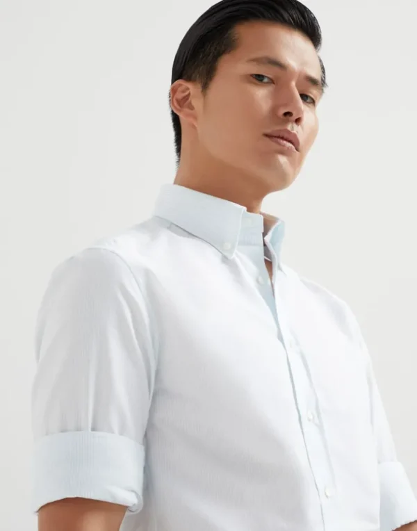 Striped poplin slim fit shirt with button-down collar